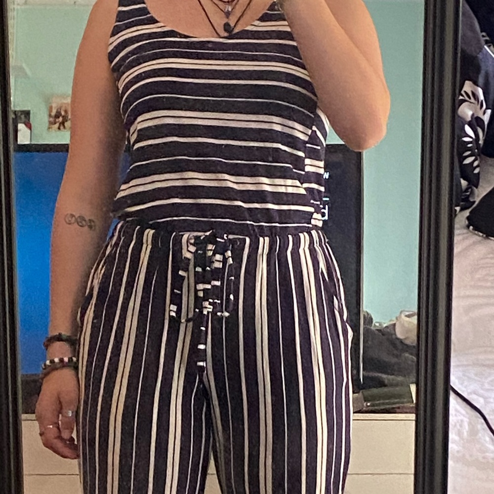 Navy Blue and White Jumpsuit